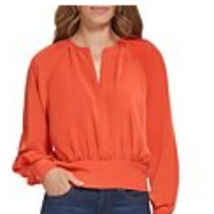 Karl Lagerfeld Women's Ruched-Back Split-Neck Blouse